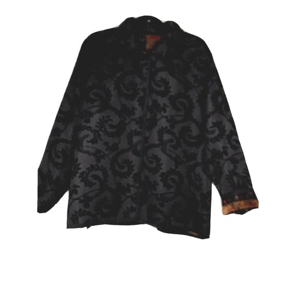 Coldwater Creek Size 1X Reversible Chenille Patchwork/ Black Brocade Jacket - Picture 3 of 9